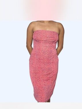 100% silk Strapless Pink Animal-Print Bodycon Dress